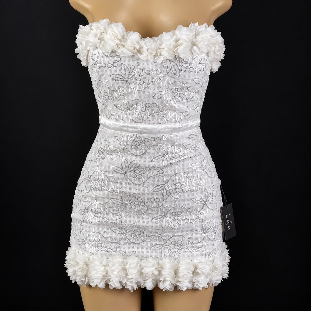 Lulus White Sequin Floral Mini Dress NWT Size M